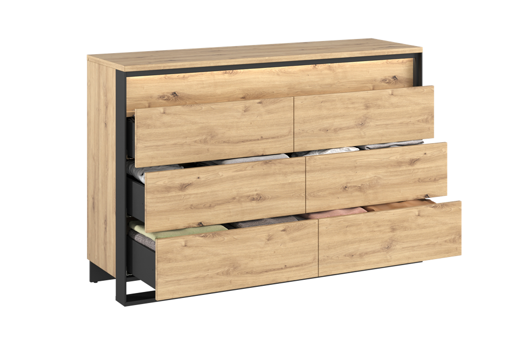 Komoda QUANT SYPIALNIA szerokość 130 cm z oświetleniem dąb artisan/czarny QS4DAC