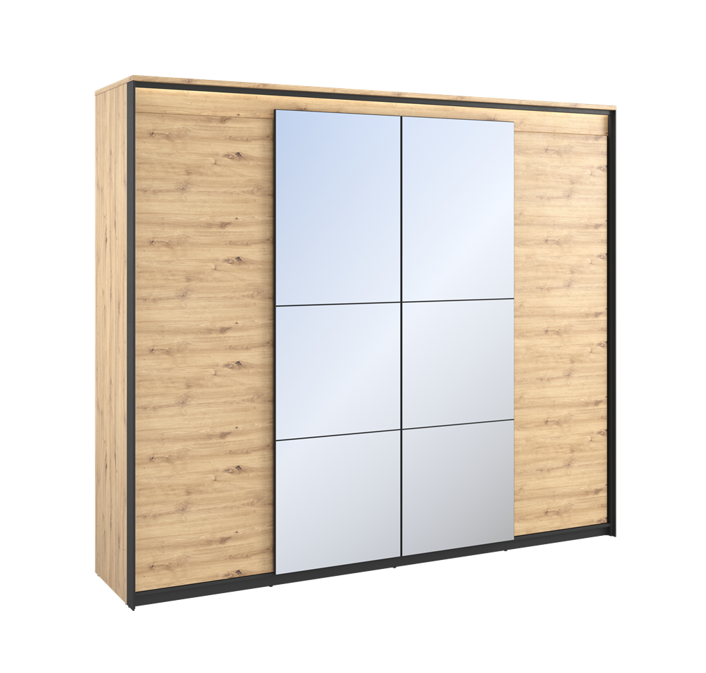 Szafa QUANT SYPIALNIA szerokość 250 cm z oświetleniem dąb artisan/czarny QS5DAC