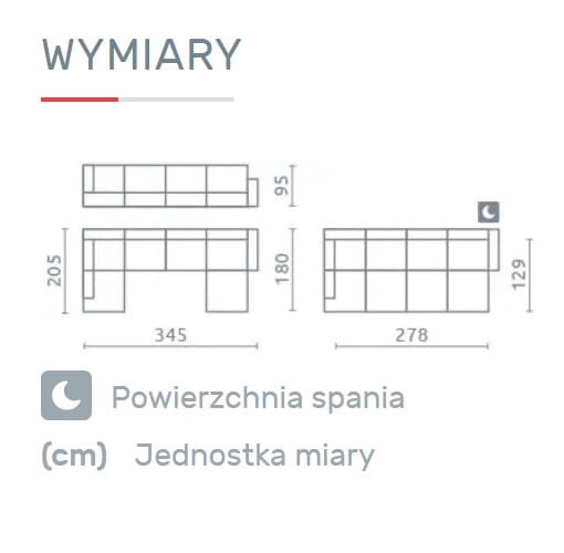 Narożnik NEST I Do Salonu Funkcja Spania Regulowany Zagłówek  Wymiary
