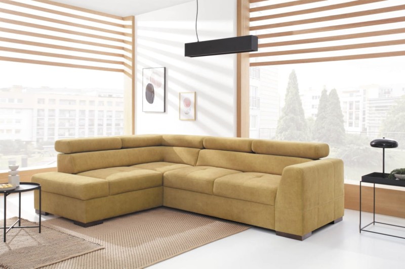 Narożnik NEST II Do Salonu Funkcja Spania Regulowany Zagłówek Lewostronny