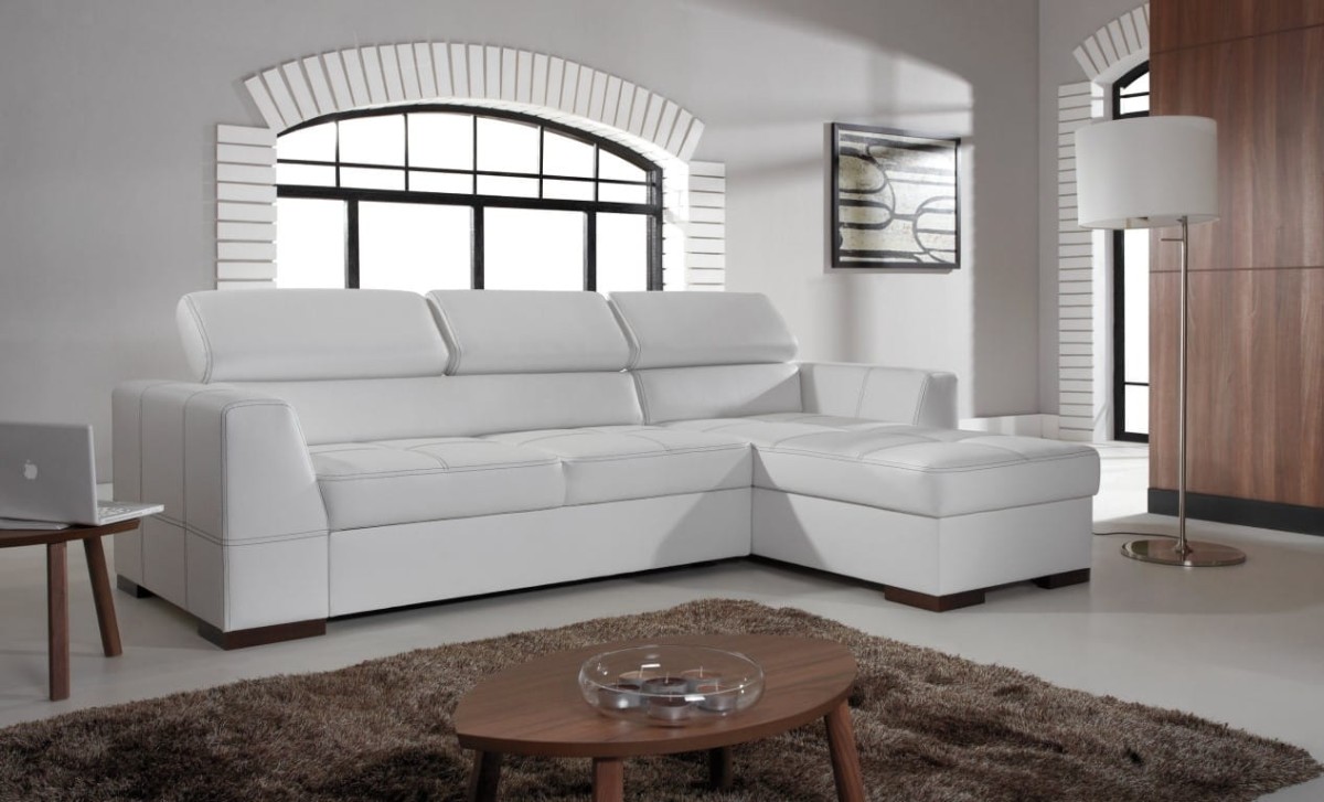 Narożnik NEST III Do Salonu Funkcja Spania Regulowany Zagłówek Prawostronny