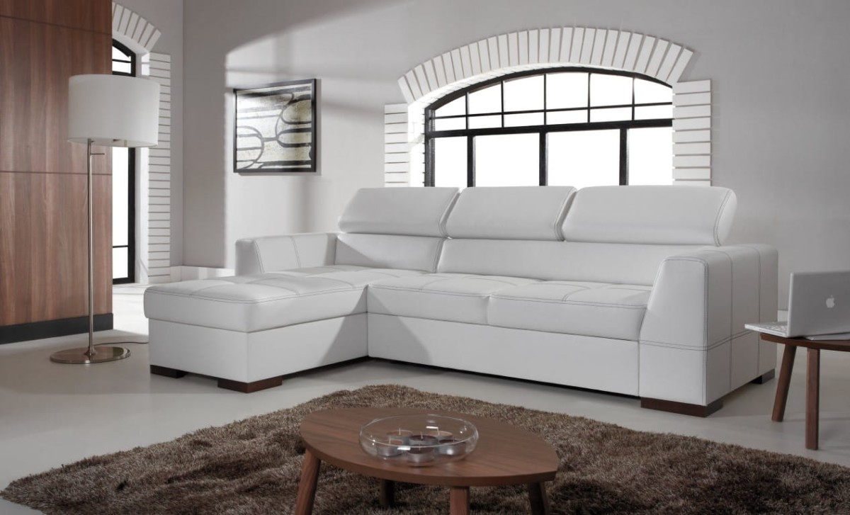 Narożnik NEST III Do Salonu Funkcja Spania Regulowany Zagłówek Lewostronny