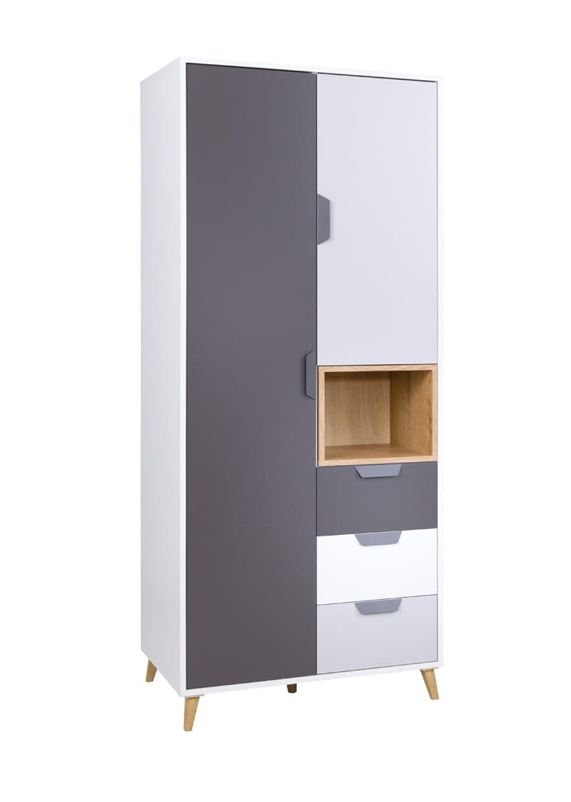 Szafa JOCKER szerokość 80 cm biały / grafit / szary / dąb lefkas 2 Nowoczesna Do Salonu Pojemna Półki Książki