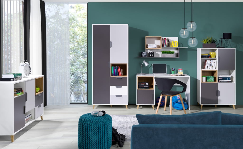 Regał JOCKER szerokość 80 cm biały / grafit / szary / dąb lefkas 3 Nowoczesny Styl Pokój młodzieżowy