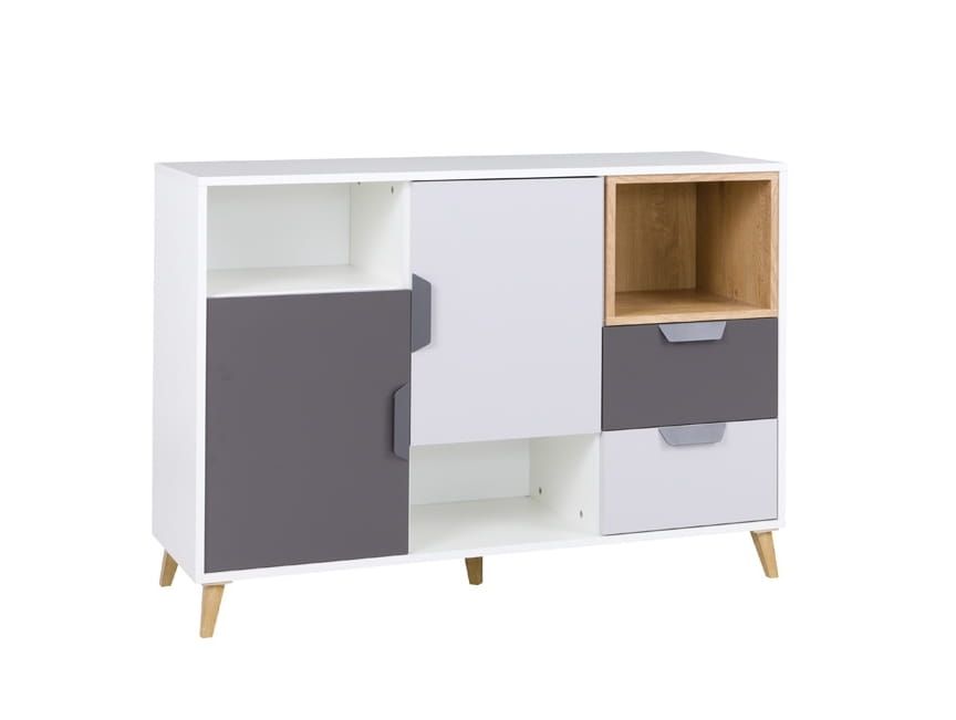 Komoda JOCKER szerokość 120 cm biały / grafit / szary / dąb lefkas 7 Nowoczesny Styl Pokój młodzieżowy