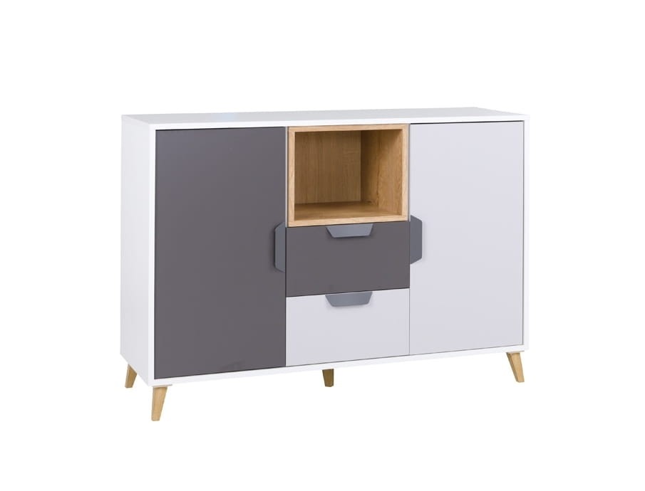 Komoda JOCKER szerokość 120 cm biały / grafit / szary / dąb lefkas 8 Nowoczesny Styl Pokój młodzieżowy