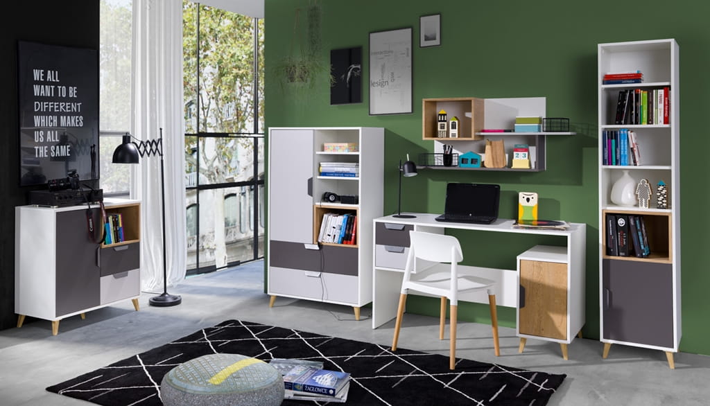 Szafka nocna JOCKER szerokość 41 cm biały / grafit / szary / dąb lefkas 11 Nowoczesny Styl Pokój młodzieżowy