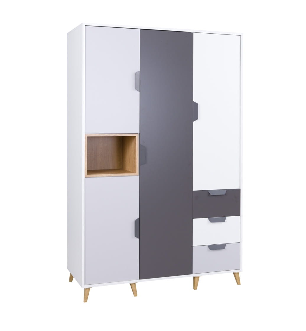 Szafa JOCKER szerokość 120 cm biały / grafit / szary / dąb lefkas 1