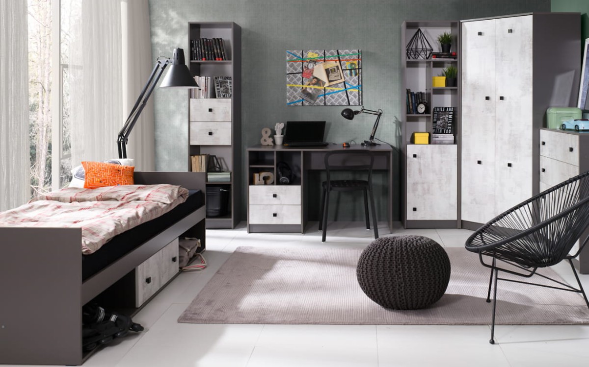 Regał TOMMY szerokość 80 cm grafit / enigma 7 Nowoczesna Do pokoju młodzieżowego Pojemna Półki Książki