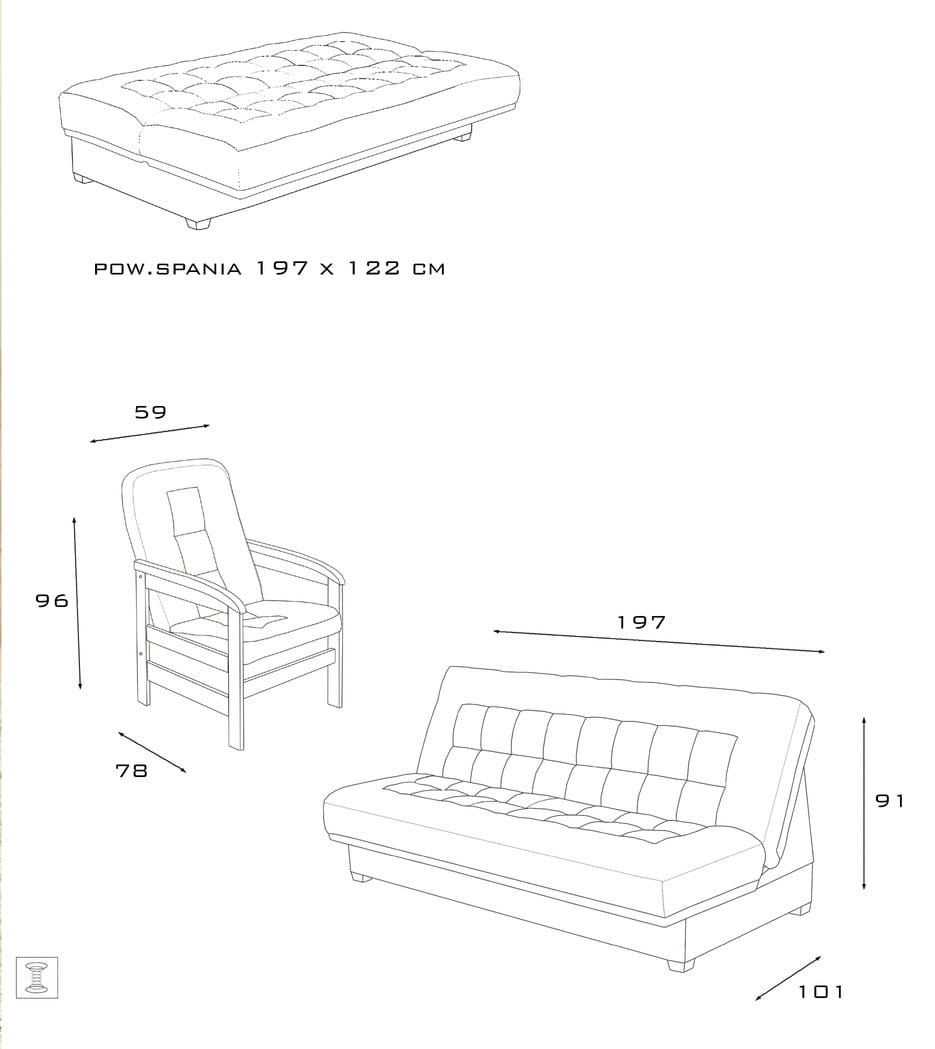 Wersalka TOFFI Do Salonu Pokoju Funkcja Spania Pojemnik Wymiary