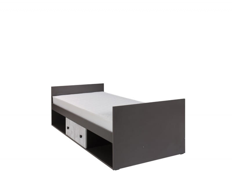 Łóżko TOMMY powierzchnia spania 90 x 200 cm grafit / enigma 20 Do pokoju młodzieżowego Pojemna Półki Książki