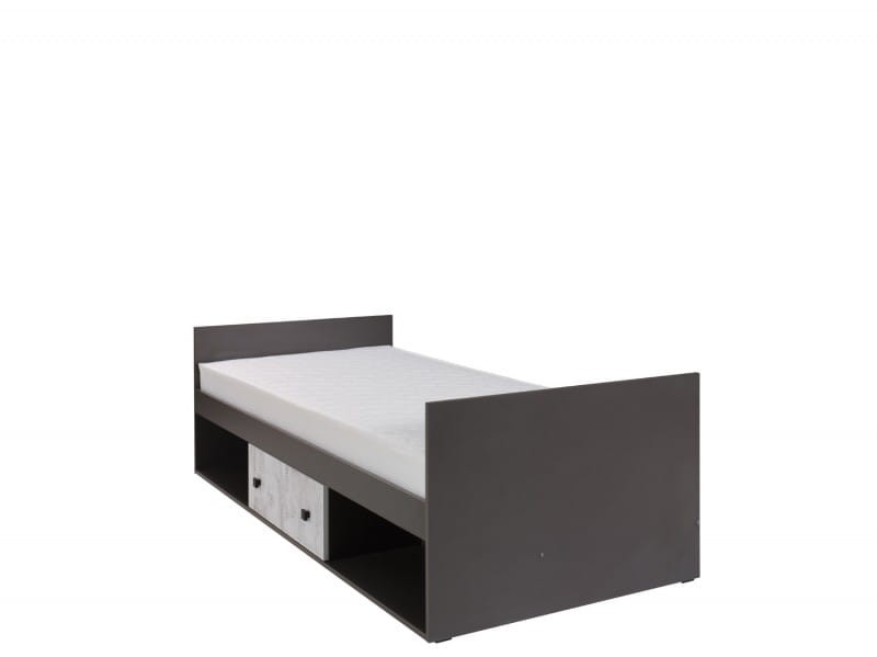 Łóżko TOMMY powierzchnia spania 90 x 200 cm grafit / enigma 20 Do pokoju młodzieżowego Pojemna Półki Książki