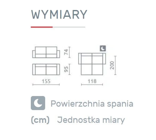 Kanapa NATA Do Salonu Pokoju Funkcja Spania 2-osobowa Wymiary
