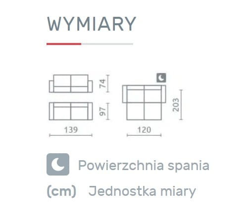 Kanapa LENA Do Salonu Pokoju Funkcja Spania 2-osobowa Wymiary