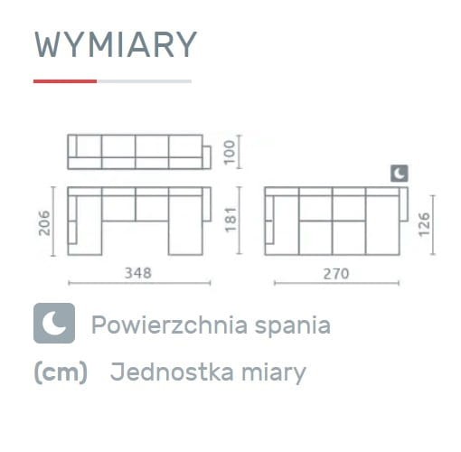 Narożnik CALABRIA I Do Salonu Funkcja Spania Regulowany Zagłówek 2 Pojemniki Wymiary