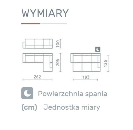 Narożnik CALABRIA II Do Salonu Funkcja Spania Regulowany Zagłówek Wymiary