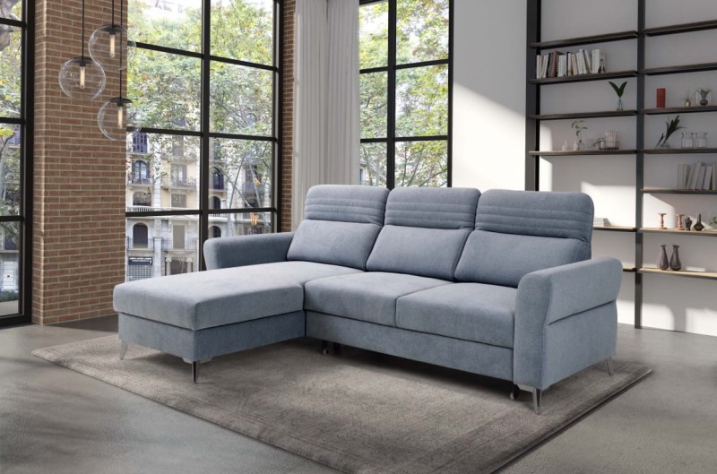 Narożnik CALABRIA III Do Salonu Funkcja Spania Regulowany Zagłówek Lewostronny, tkanina Storm 71