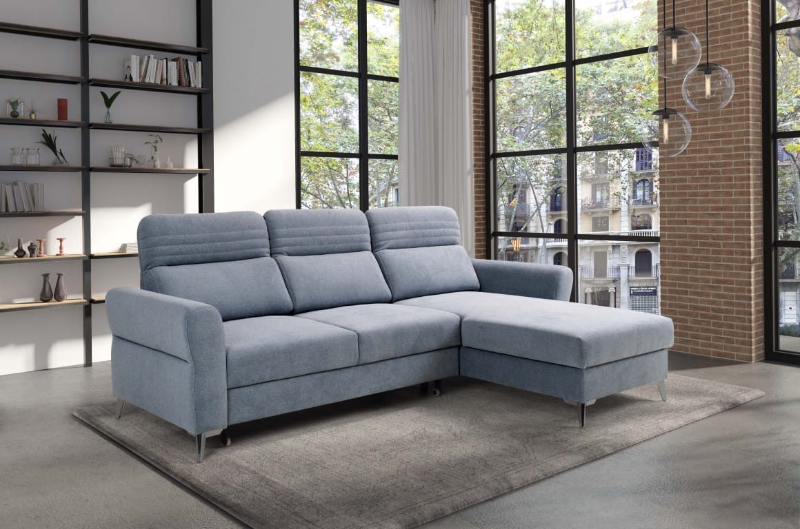 Narożnik CALABRIA III Do Salonu Funkcja Spania Regulowany Zagłówek Prawostronny, tkanina Storm 71