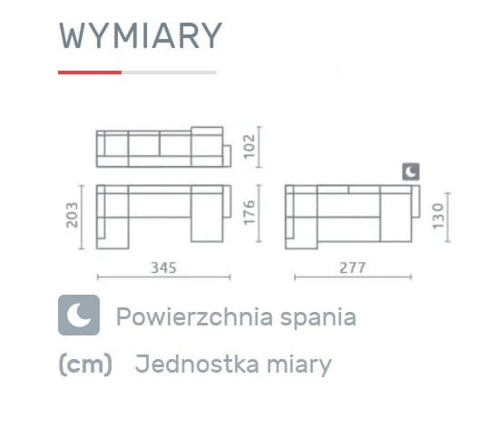 Narożnik CAWO I Do Salonu Funkcja Spania Puma Regulowany Zagłówek Wymiary