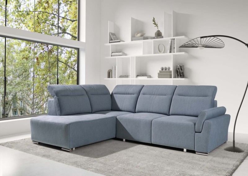 Narożnik CAWO II Do Salonu Funkcja Spania Puma Regulowany Zagłówek Lewostronny, tkanina Castel 91