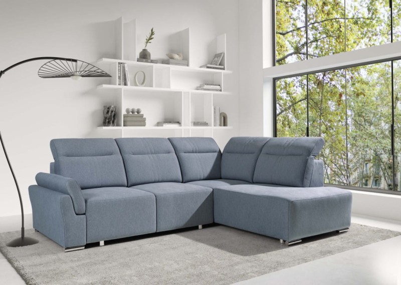 Narożnik CAWO II Do Salonu Funkcja Spania Puma Regulowany Zagłówek Prawostronny, tkanina Castel 91