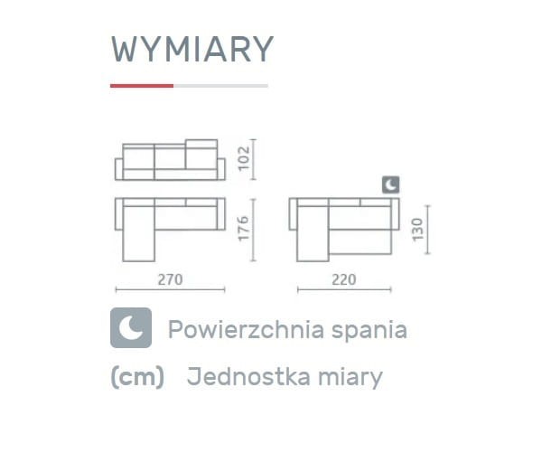 Narożnik CAWO III Do Salonu Funkcja Spania Puma Regulowany Zagłówek Pojemnik Wymiary