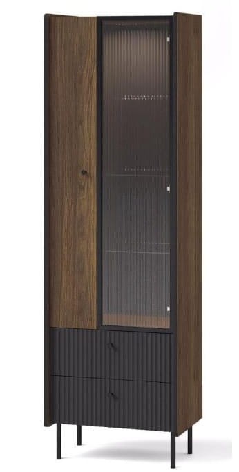 Witryna PRESTIGO P3 dwudrzwiowa szuflady orzech / czarny mat / san sebastian