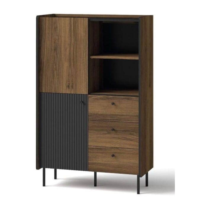 Regał PRESTIGO P4 szerokość 88,2 cm szuflady orzech / czarny mat / san sebastian