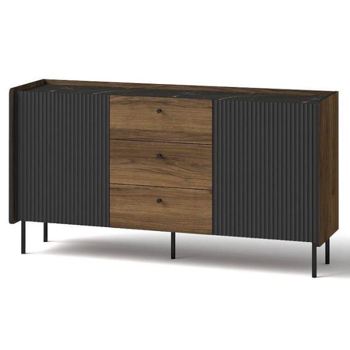 Komoda PRESTIGO P5 szerokość 150 cm szuflady orzech / czarny mat / san sebastian