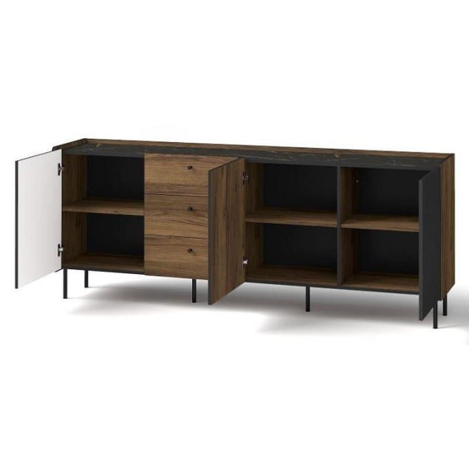 Komoda PRESTIGO P6 szerokość 200 cm szuflady orzech / czarny mat / san sebastian Wnętrze