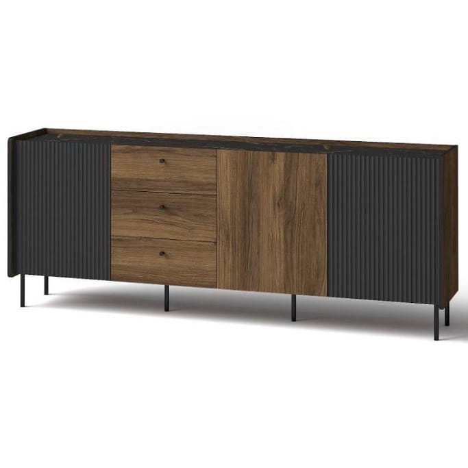 Komoda PRESTIGO P6 szerokość 200 cm szuflady orzech / czarny mat / san sebastian