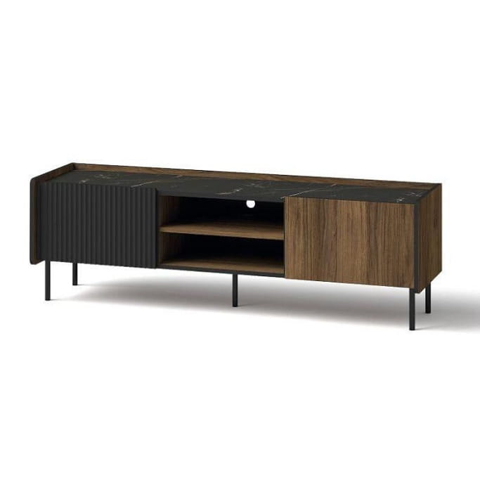 Szafka RTV PRESTIGO P7 szerokość 150 cm orzech / czarny mat / san sebastian