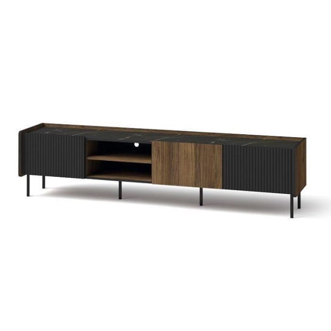Szafka RTV PRESTIGO P8 szerokość 200 cm orzech / czarny mat / san sebastian