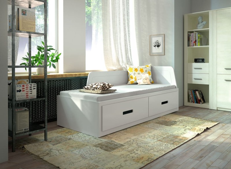 Łóżko MIA rozkładane powierzchnia spania 160 x 200 cm biały Nowoczesna Do Pokoju Młodzieżowego Pojemnik na pościel