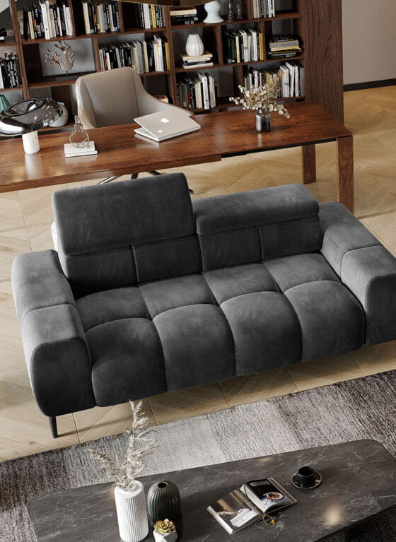 Sofa Plaza 2 - Osobowa Elektryczna Regulkacja Głębokości siedziska regulowane zagłówki Styl LOFT Wysokie Czarne Nóżki Detale.jpg