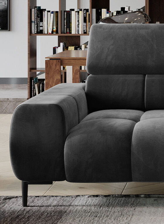 Sofa Plaza 2 - Osobowa Elektryczna Regulkacja Głębokości siedziska regulowane zagłówki Styl LOFT Wysokie Czarne Nóżki Detale Boczek.jpg