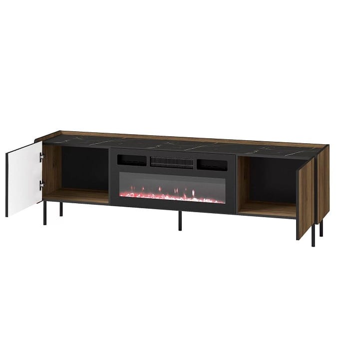 Szafka RTV PRESTIGO P17 szerokość 180,2 cm orzech / czarny mat / san sebastian kominek elektryczny Wnętrze