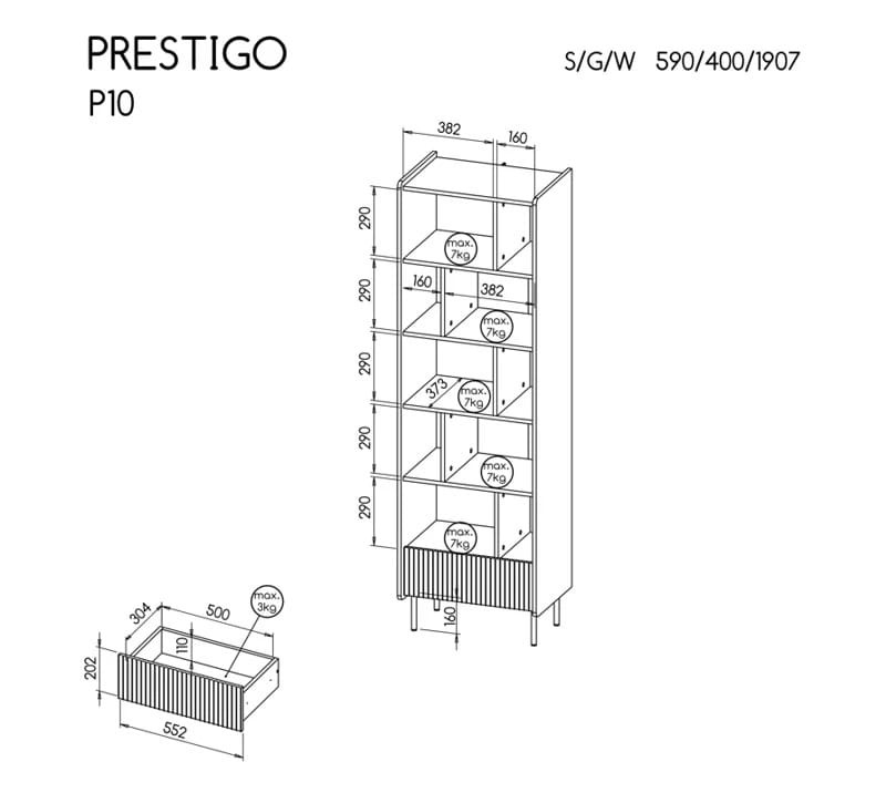 Regał PRESTIGO P10 orzech / czarny mat / san sebastian