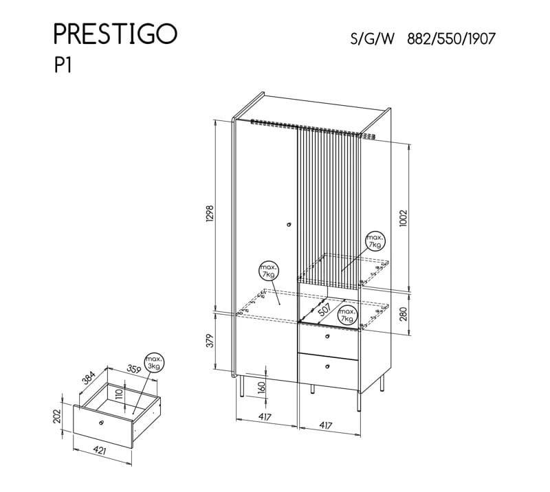 Szafa PRESTIGO P1 orzech / czarny mat / san sebastian