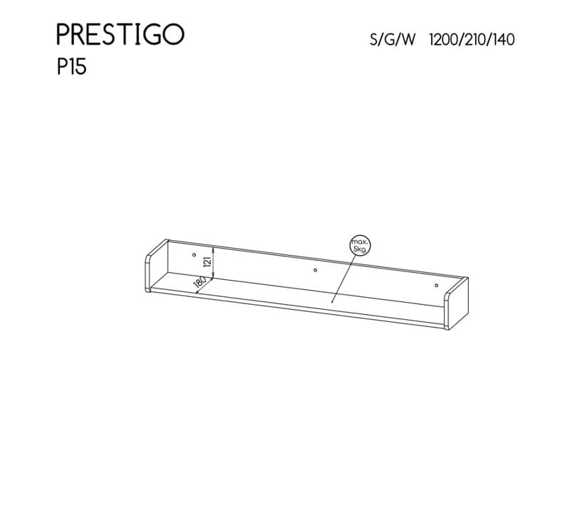 Półka PRESTIGO P15 orzech / czarny mat / san sebastian
