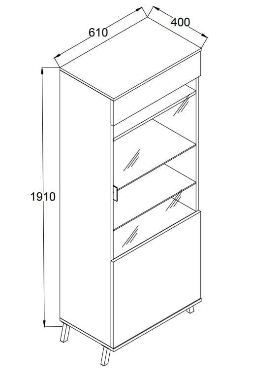 Zdjęcie Wymiarów Witryna JOHN 2 szerokość 61 cm Dąb Lefkas / Czarny