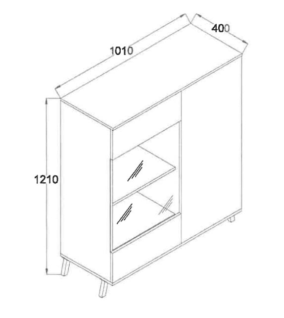 Zdjęcie Wymiarów Witryna JOHN 4 szerokość 101 cm Dąb Lefkas / Czarny