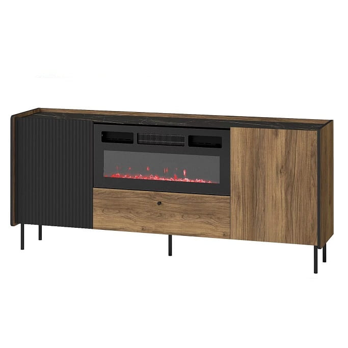 Komoda PRESTIGO P16 szerokość 180,2 cm orzech / czarny mat / san sebastian kominek elektryczny