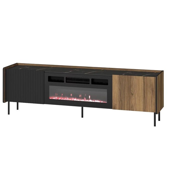 Szafka RTV PRESTIGO P17 szerokość 180,2 cm orzech / czarny mat / san sebastian kominek elektryczny