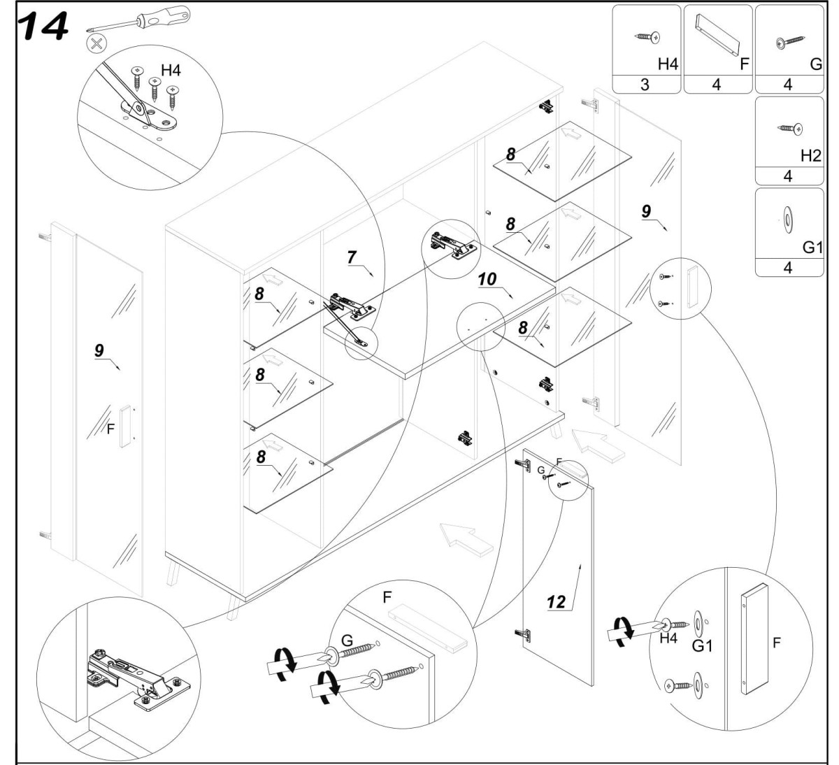 Zdjęcie Elementów Witryna Wysoka JOHN 3 szerokość 131 cm Dąb Lefkas / Czarny