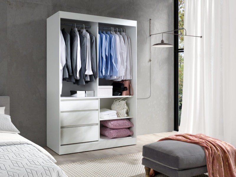 Szafa HAITI 140 Z Drążkiem Półkami Przesuwna Lustro Dąb lefkas / czarny Nowoczesna Funkcjonalna Do Sypialni Do Pokoju Młodzieżowego Do Przedpokoju