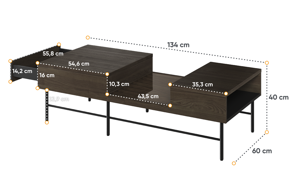 Stolik kawowy PIEMONTE PE8JCZ szerokość 134 cm jesion portland / czarny