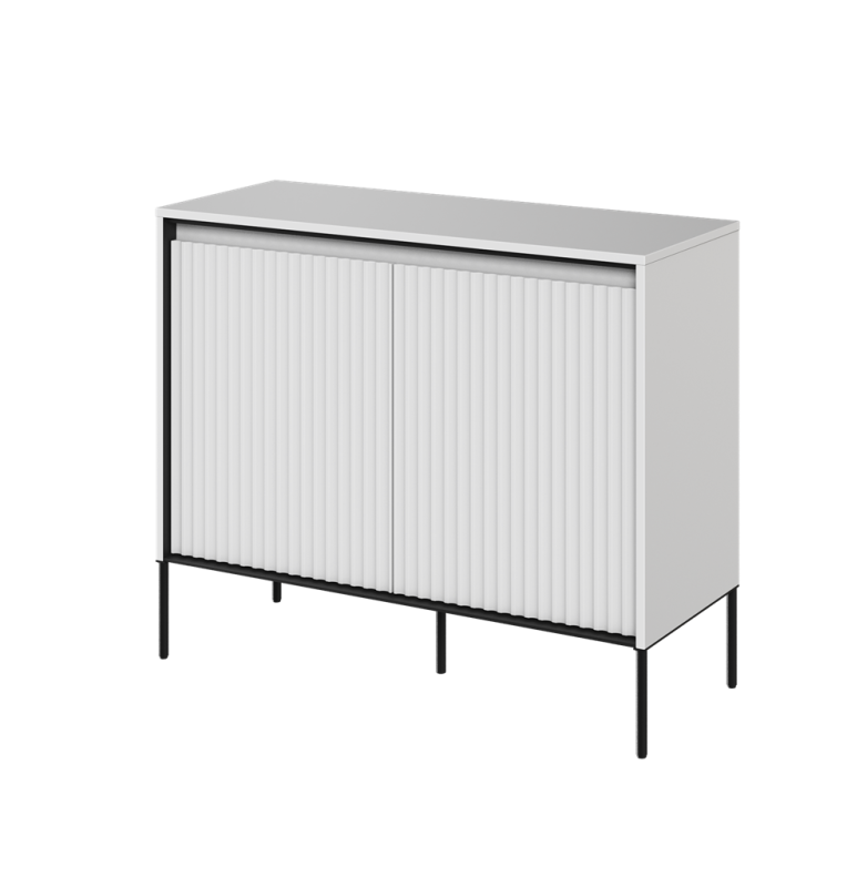 Komoda TREND TR2BIC szerokość 98 cm komoda 2d z oświetleniem - biały/czarny/frezowanie półkole Komfort Pojemna Do Sypialni Do Salonu Nowoczesność