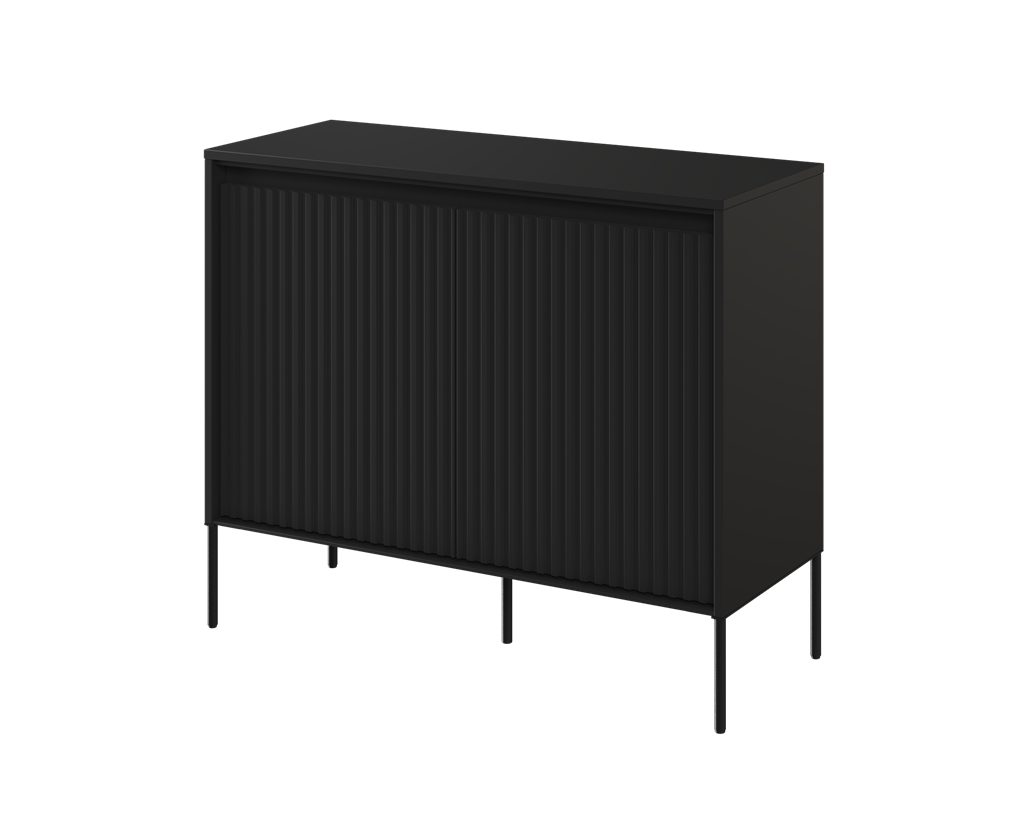 Komoda TREND TR2C szerokość 98 cm komoda 2d z oświetleniem - czarny/frezowanie proste Komfort Pojemna Do Sypialni Do Salonu Nowoczesność