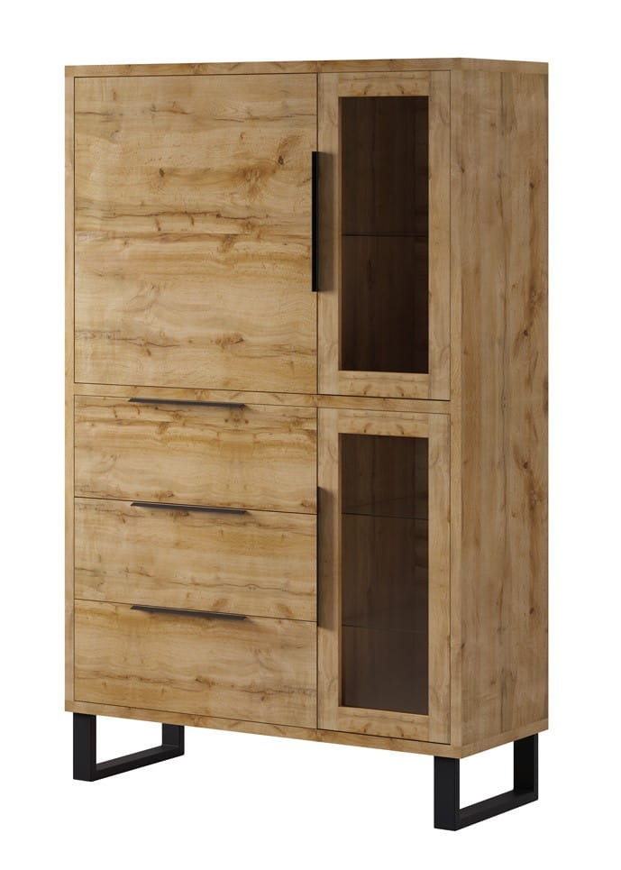 Witryna Halle 12 Szeroka Szerokość 120 cm Wysoka 190 cm 3-Szuflady 3-Drzwi Do Salonu Pokoju Nowoczesne Meble Styl LOFT Dąb WOTAN.jpg